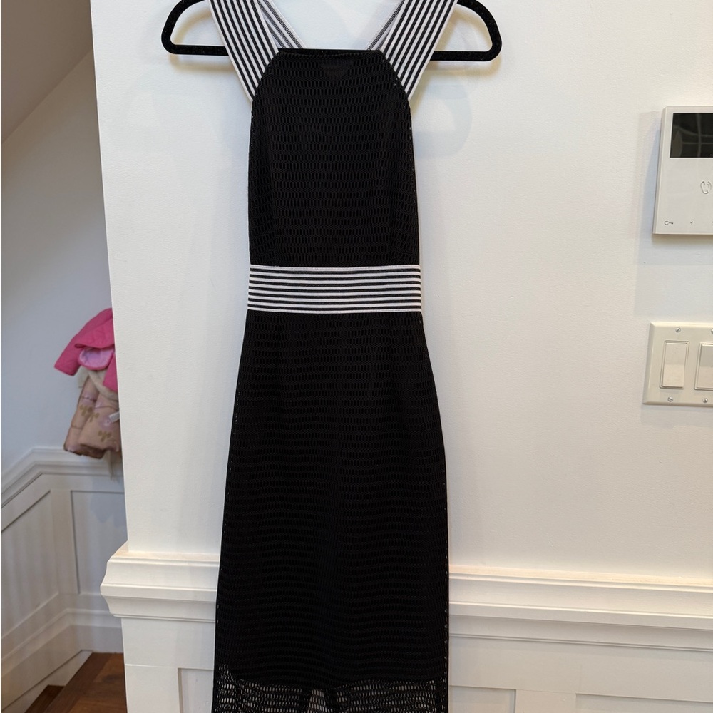 Chic Black and White Striped Backless Dress